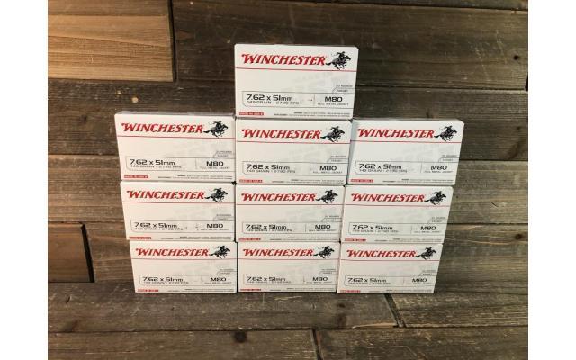 200 Rounds of Winchester 7.62x51 M80 149gr FMJ ammunition
