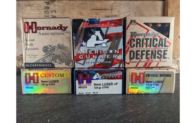 150 Round Sampler of Hornady Defense 9mm Ammunition