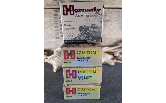 100 Rounds of Hornady Custom 124Gr 9mm Defense Ammunition