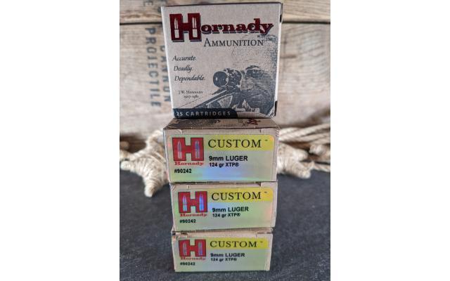 100 Rounds of Hornady Custom 124Gr 9mm Defense Ammunition