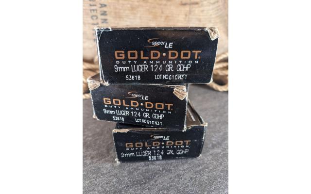 150 Rounds of Speer LE Gold Dot 124Gr 9mm Ammo