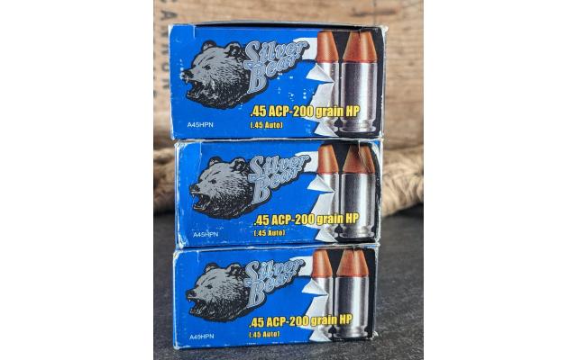 150 Rounds of Silver Bear 200Gr .45ACP HP Ammo