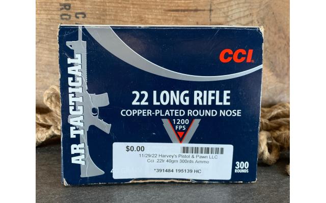 300 Rounds of CCI .22lr 40Gr Copper Plated Round Nose Ammunition