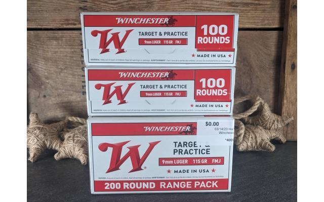 400 Rounds of Winchester 9mm Brass 115Gr Target Ammo
