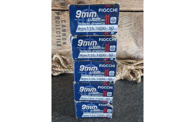 250 Rounds of Fiocchi 115Gr 933 Brass Cased Target Ammo