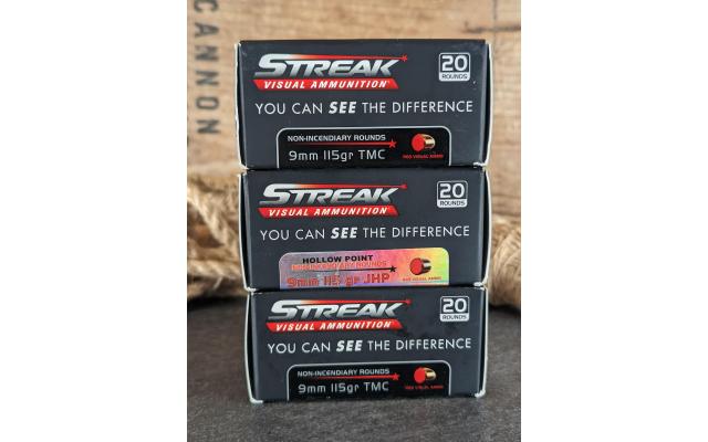 60 Rounds of Streak 115Gr 9mm Visual Ammunition