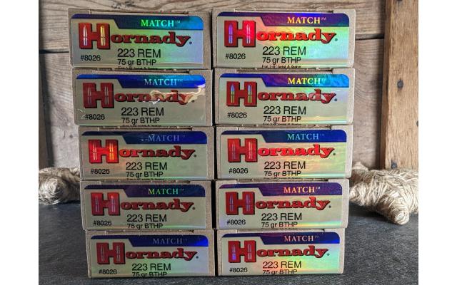 200 Rounds of Hornady Match .223Remington 75Gr BTHP