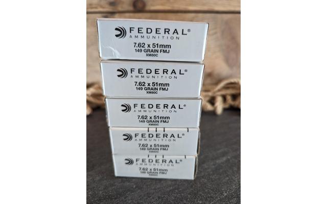 100 Rounds of Federal XM80C 7.62X51mm FMJ Ammo