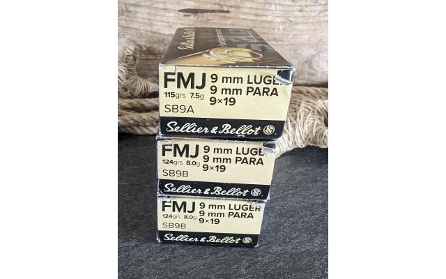 150 Rounds of Sellier & Bellot 9mm Brass Cased Target 9mm Ammo