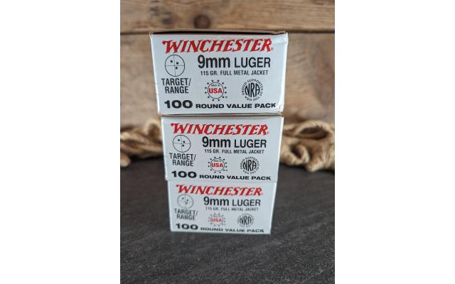 300 Rounds of Winchester 115Gr 9mm FMJ Ammo