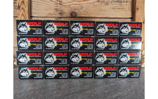 1,000 Rounds of Wolf 9mm Steel Cased FMJ Ammo