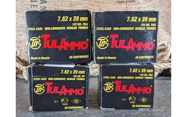 80 Rounds of Tul Ammo 122Gr 7.62X39mm Steel Cased Ammo