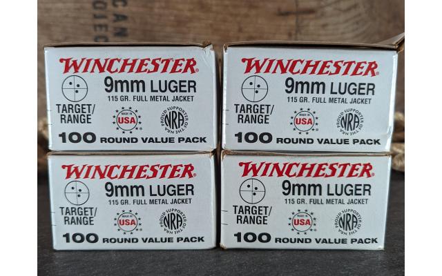 400 Rounds of Winchester 115Gr 9mm FMJ Ammo