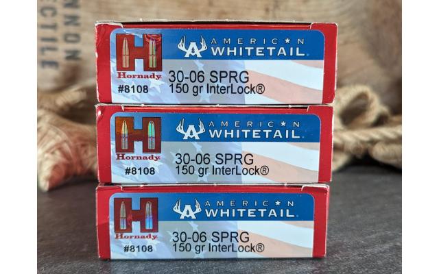 60 Rounds of Hornady American Whitetail 30-06Sprg Ammo