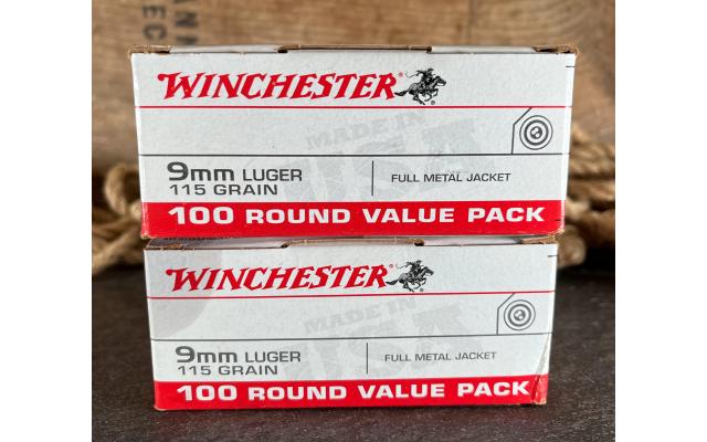 200 Rounds of Winchester 9mm 115Gr FMJ