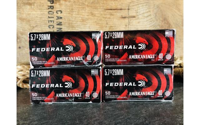 200 Rounds of Federal American Eagle 5.7x28mm 40 Grain FMJ Ammunition