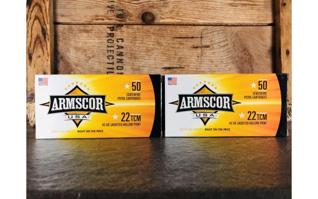 100 Rounds of Armscor 22 TCM 40gr Jacketed Hollow Point Ammunition