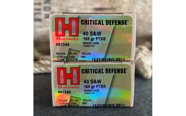 40 Rounds of Hornady Critical Defense .40S&W 165Gr