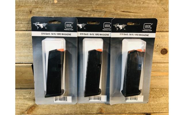 Three New Glock G19 Gen5 9mm 15 Round capacity magazines