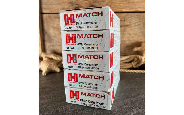 100 Rounds of Hornady Match 6mm Creedmoor 108Gr
