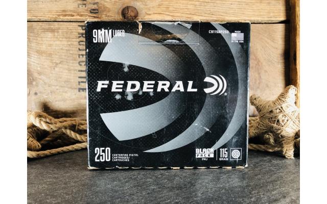 250 Rounds of Federal 9mm 115gr FMJ Ammunition