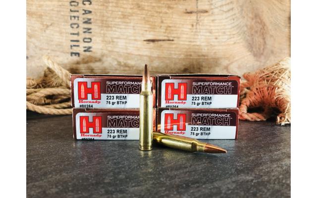 80 Rounds of Hornady SuperFormance Match .223Rem 75gr BTHP Ammunition