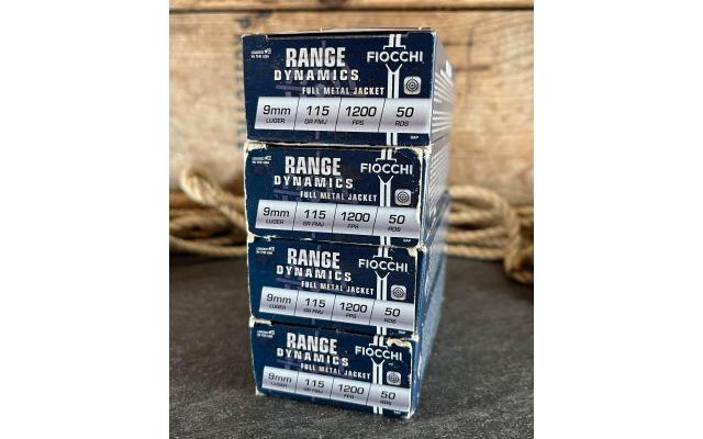 200 Rounds of Fiocchi Range Dynamics 9mm 115Gr FMJ