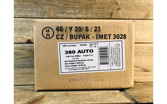 1000 Rounds of Sellier & Bellot .380acp 92gr FMJ Ammunition
