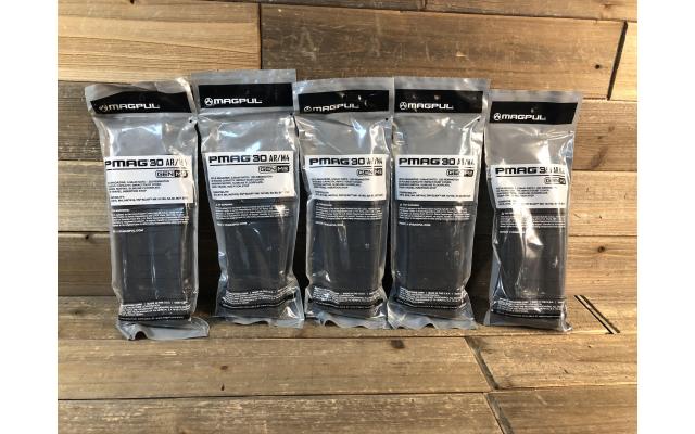 Five New Magpul Pmag30 5.56 NATO Thirty Round Capacity Magazines