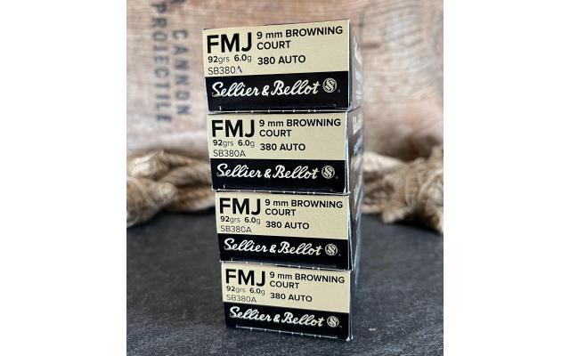 200 Rounds of Sellier & Bellot .380acp 92Gr FMJ