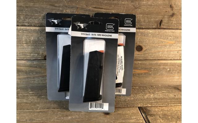 Three new Glock G19 9mm Fifteen Round Capacity Magazines