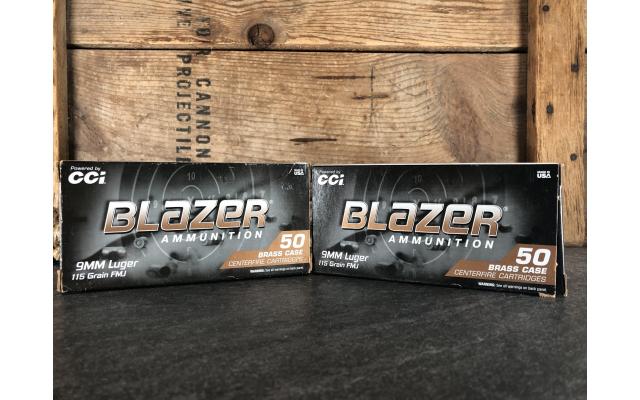 100 Rounds of Blazer 9mm 115gr FMJ Ammunition
