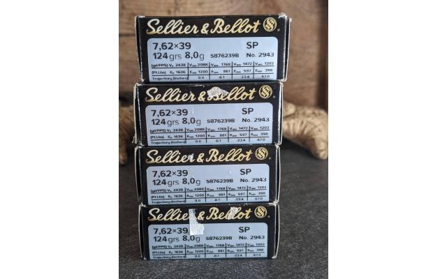 80 Rounds of Sellier & Bellot 124Gr Brass Cased 7.62X39mm Ammo