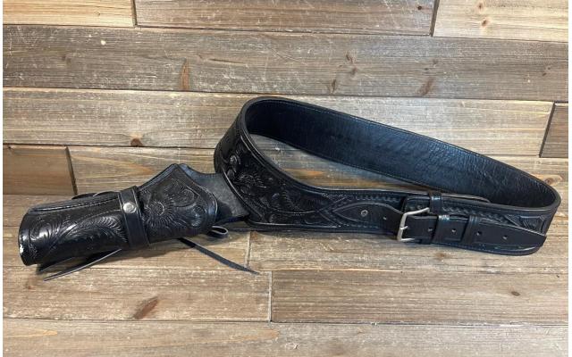 Western Gun Belt for .38SL/.357MAG Wheel Gun, Black Leather - Pre-Owned