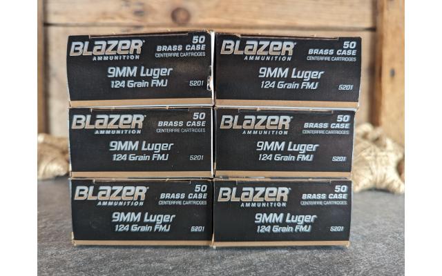 300 Rounds of Blazer Brass 124Gr 9mm Target Ammo