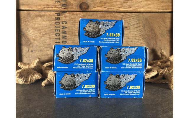 100 Rounds Silver Bear 7.62x39 123gr Bimetal HP Ammunition