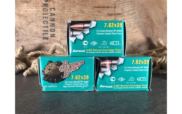 60 Rounds Brown Bear 7.62x39 123gr Bimetal HP Ammunition